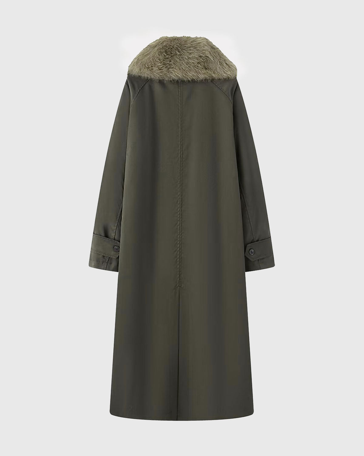 Reversible Long Coat with Brown Fur Collar