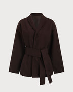 Coffee-Colored Belted Shawl Coat