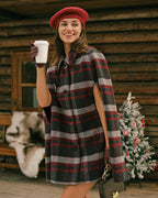 Red Plaid Cape Sleeve Jacket