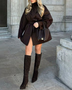 Coffee-Colored Belted Shawl Coat