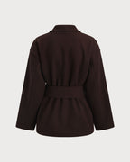 Coffee-Colored Belted Shawl Coat