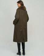 Reversible Long Coat with Brown Fur Collar