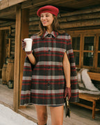 Red Plaid Cape Sleeve Jacket