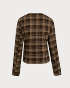 Brown Plaid Single-Breasted Blazer