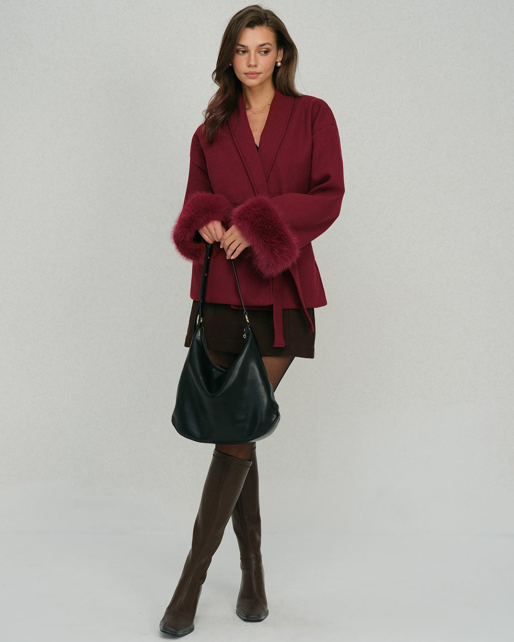 Wine Red Adjustable Drawstring Jacket