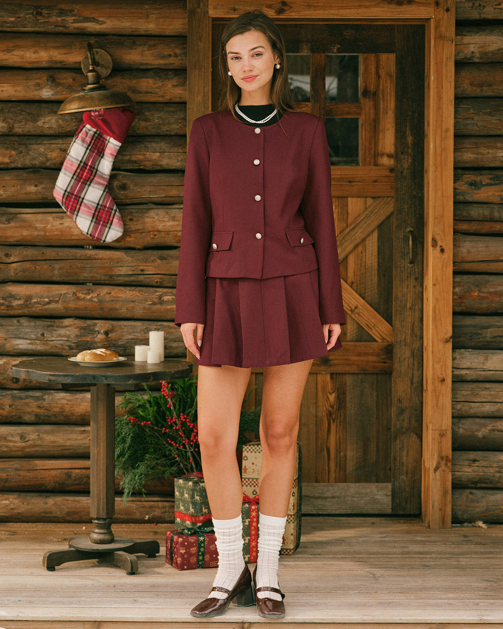 Single Breasted Jacket in Wine Red