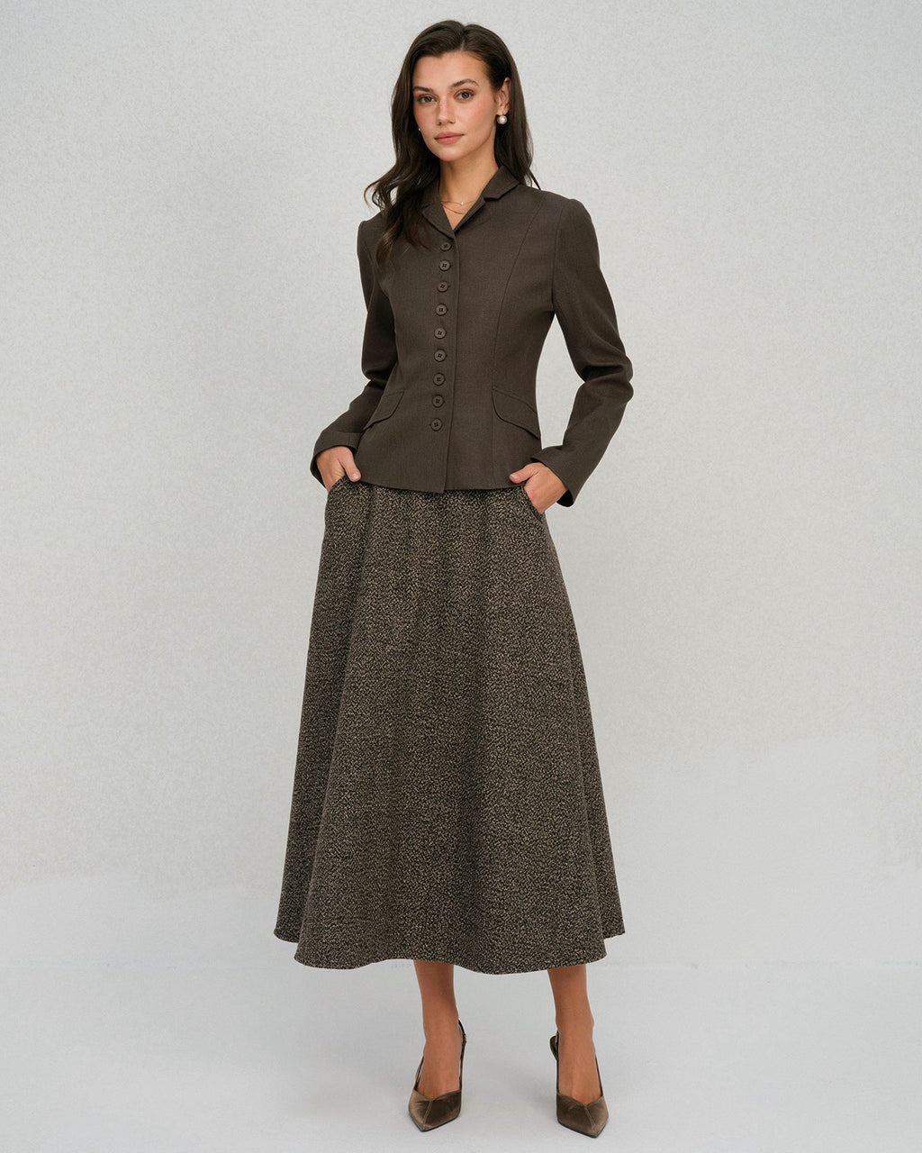 Solid Coffee Single-Breasted Jacket