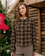 Brown Plaid Single-Breasted Blazer