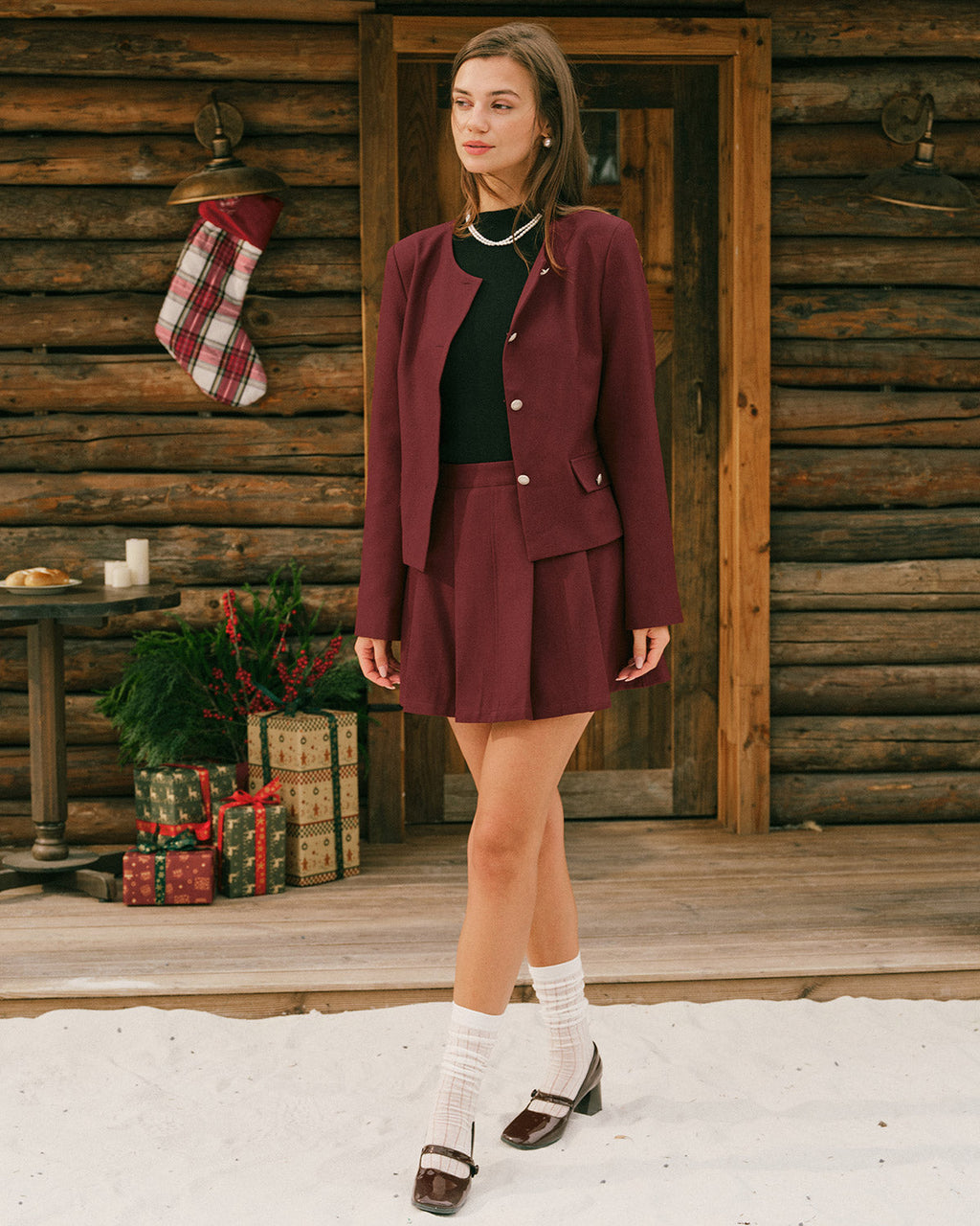 Single Breasted Jacket in Wine Red