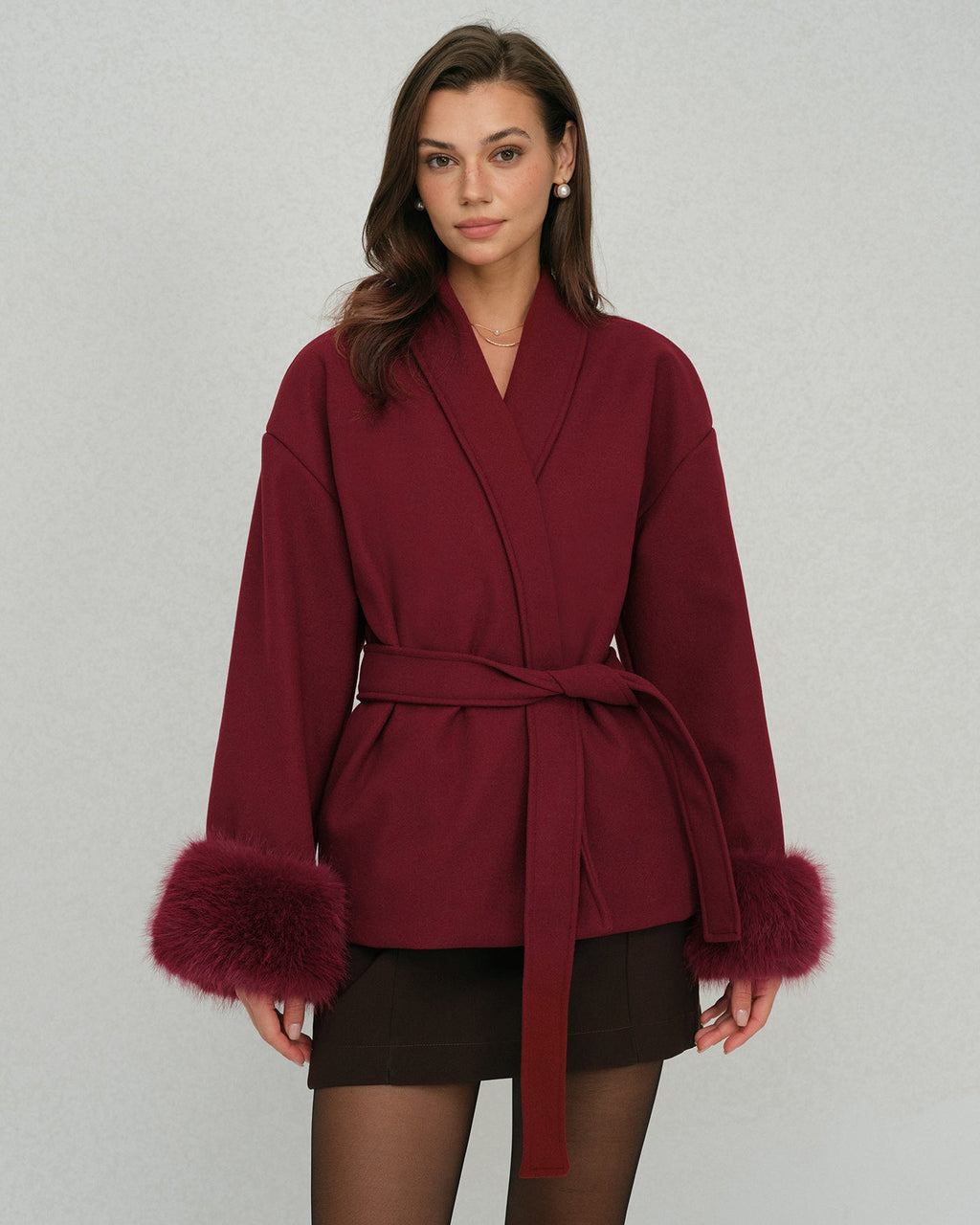 Wine Red Adjustable Drawstring Jacket