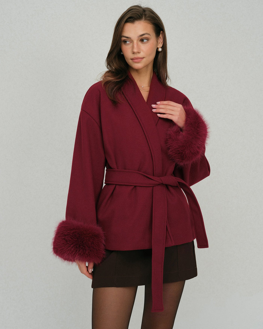 Wine Red Adjustable Drawstring Jacket