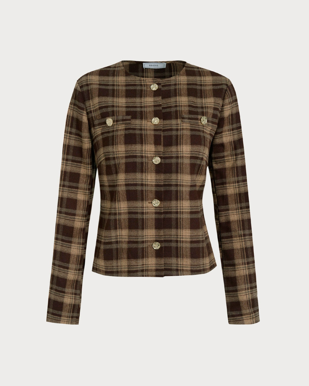 Brown Plaid Single-Breasted Blazer