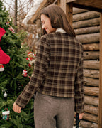 Brown Plaid Single-Breasted Blazer