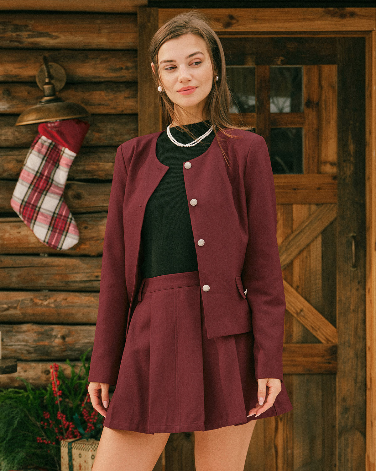 Single Breasted Jacket in Wine Red