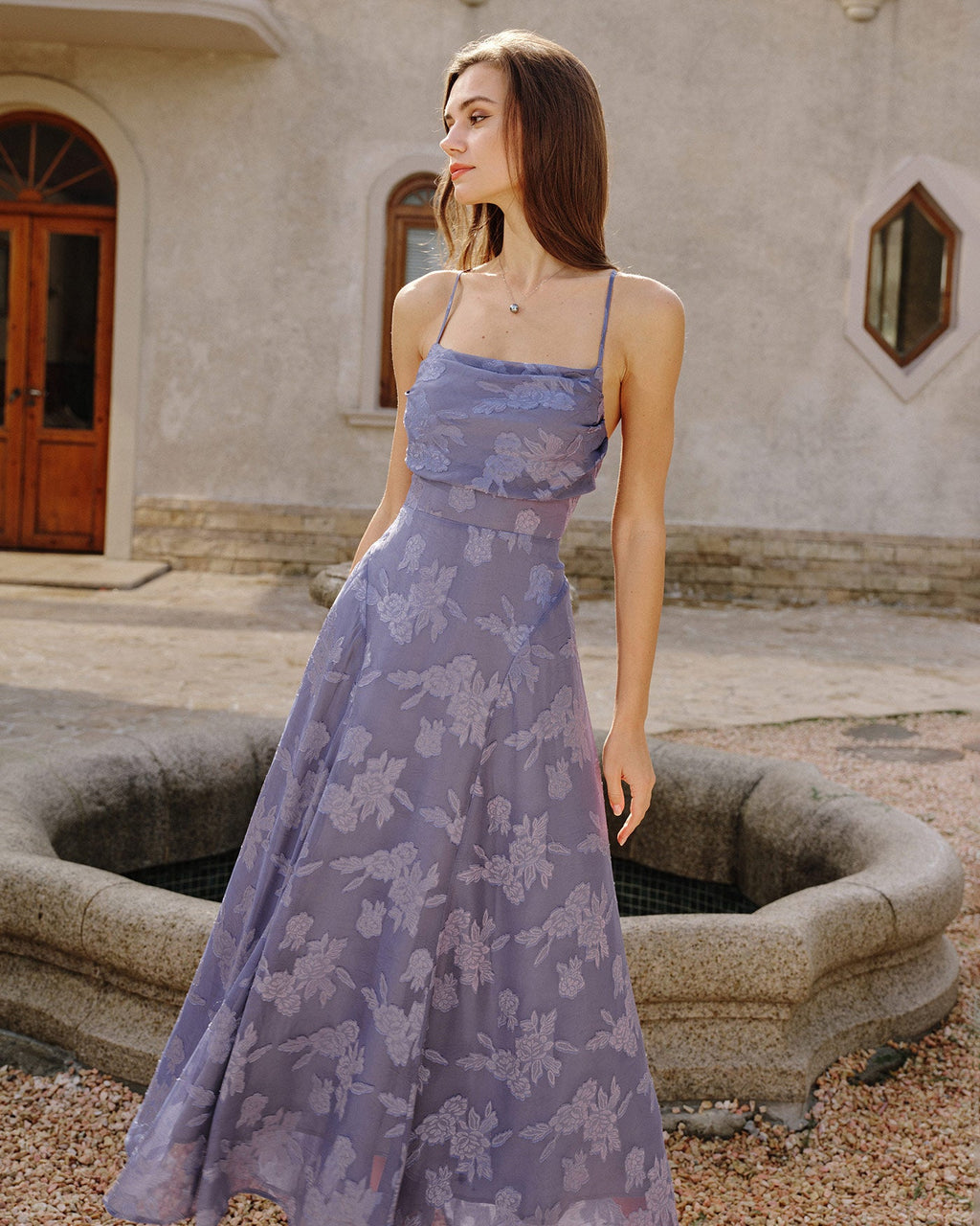 Blue Jacquard Maxi Dress with Slip Design