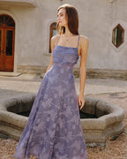 Blue Jacquard Maxi Dress with Slip Design