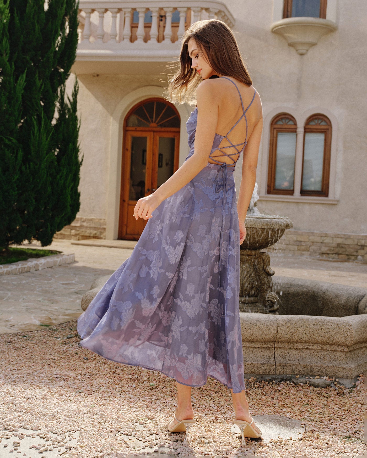 Blue Jacquard Maxi Dress with Slip Design