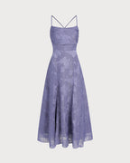 Blue Jacquard Maxi Dress with Slip Design