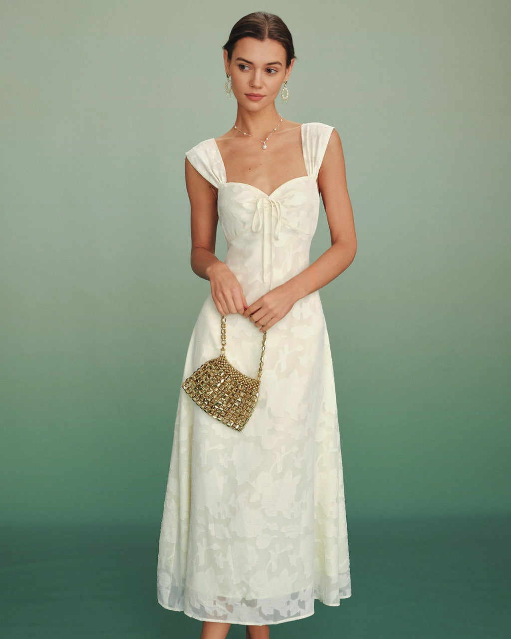 Apricot Jacquard A-Line Maxi Dress