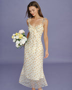 Maxi Dress with Apricot Floral Ruffles