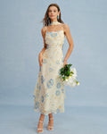 Chiffon Maxi Dress with Beige Floral Tie