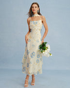 Chiffon Maxi Dress with Beige Floral Tie