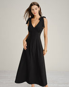 Black A-Line Maxi Dress with Tie Straps