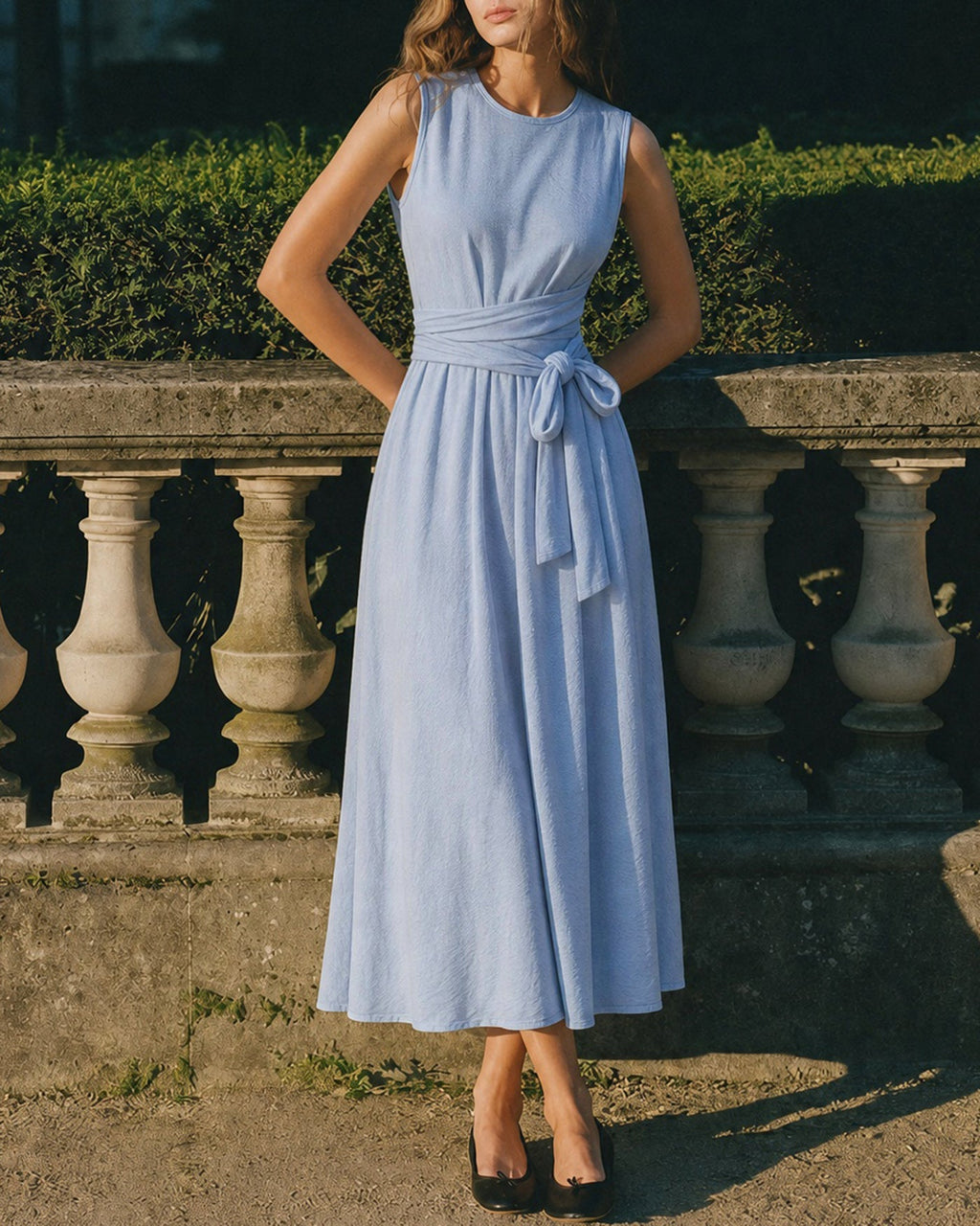 Blue Sleeveless Maxi Dress with Round Neck Tunic Style