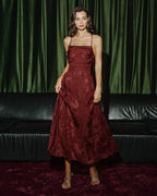 Floral Maxi Dress in Brick Red with X Cross Design