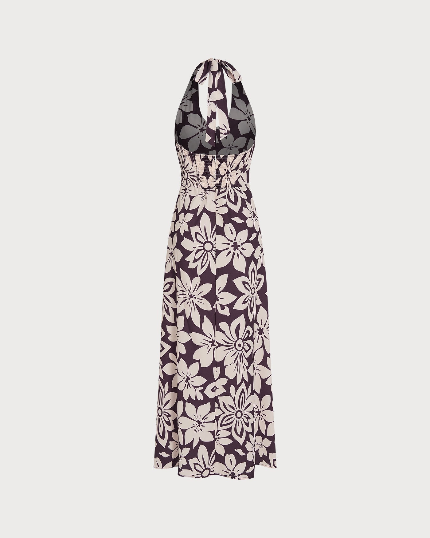 Floral Maxi Dress with Shirred Halter Neck in Coffee