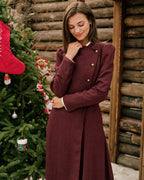 Wine Red Button-Up Maxi Dress with Mock Neck
