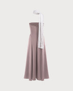 Maxi Dress with One Shoulder and Lace Detail in Pink