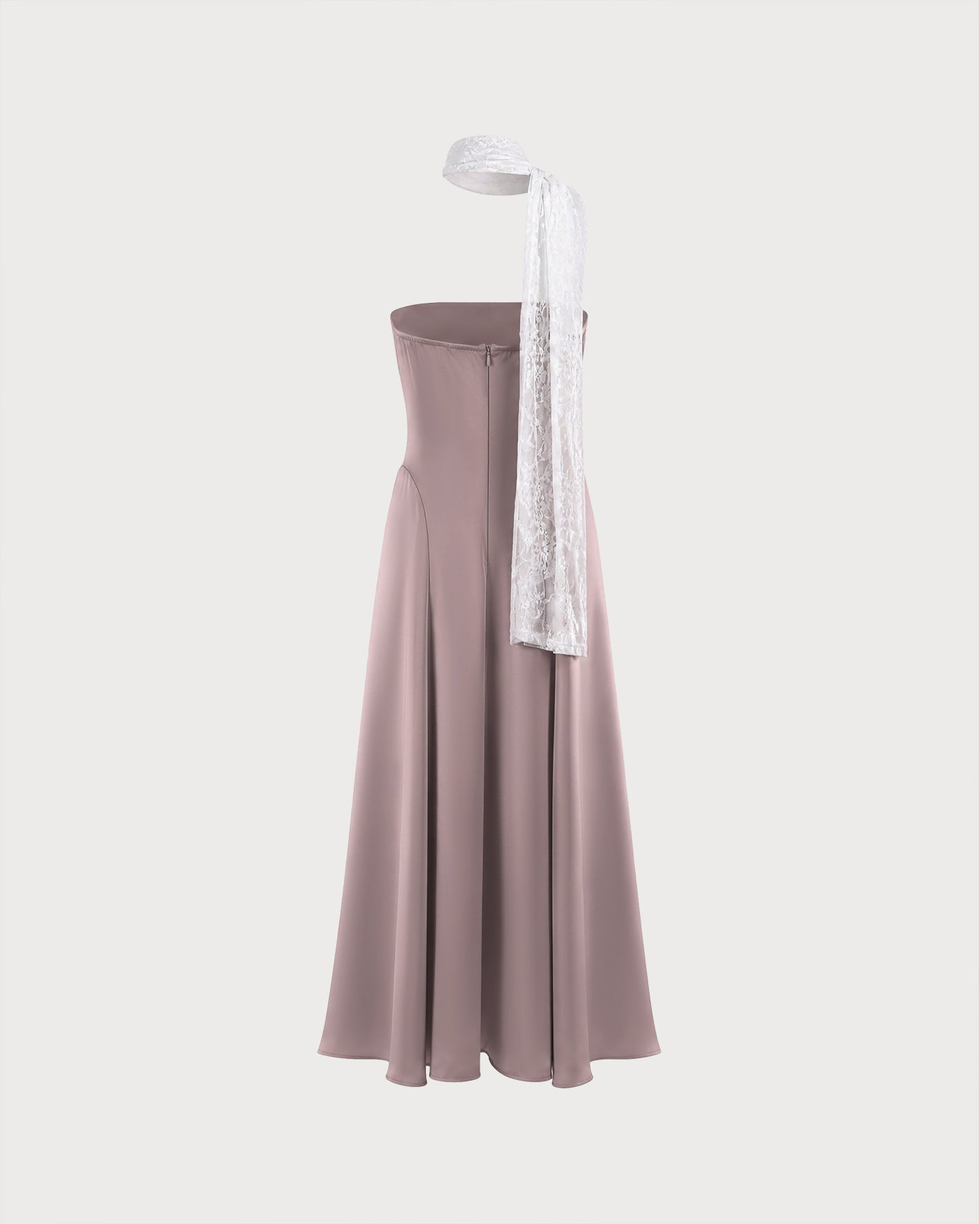 Maxi Dress with One Shoulder and Lace Detail in Pink