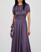 Maxi Dress with Purple Puffed Sleeves