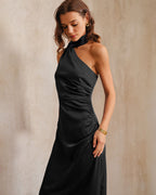 Black A-Line Maxi Dress with One Shoulder Design