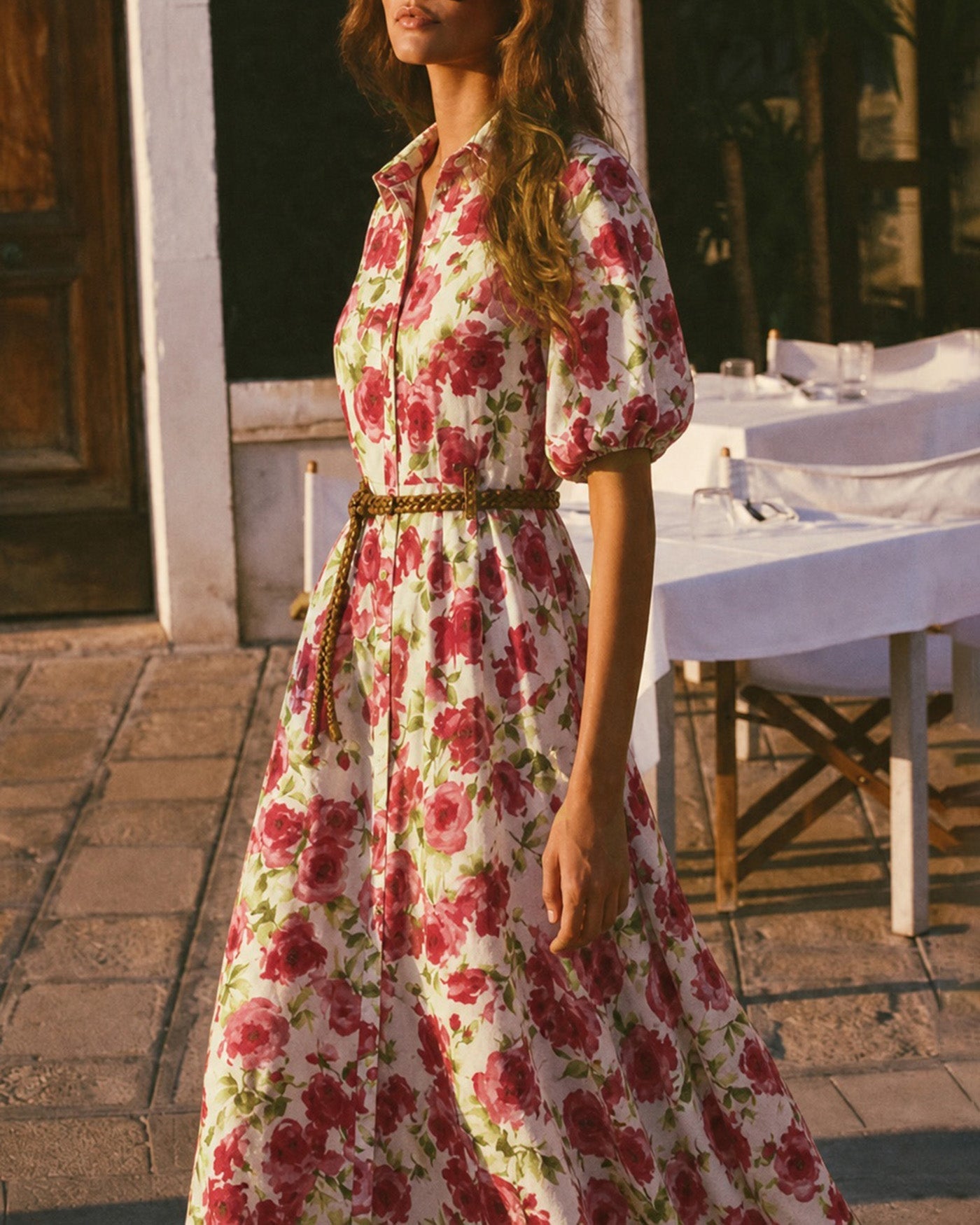 Floral Maxi Dress with Pink Collar