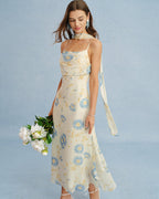 Chiffon Maxi Dress with Beige Floral Tie