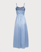 Ruched Maxi Dress in Blue Satin