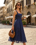 Navy Jacquard Maxi Dress with Slip Design