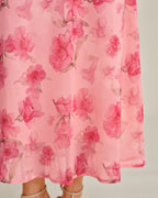 Chiffon Maxi Dress with Pink Floral Ruffles