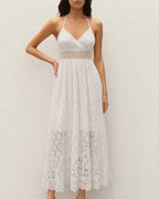 White Textured Cut-Out Maxi Dress