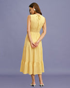 Yellow Sleeveless Maxi Dress with Shirred Details