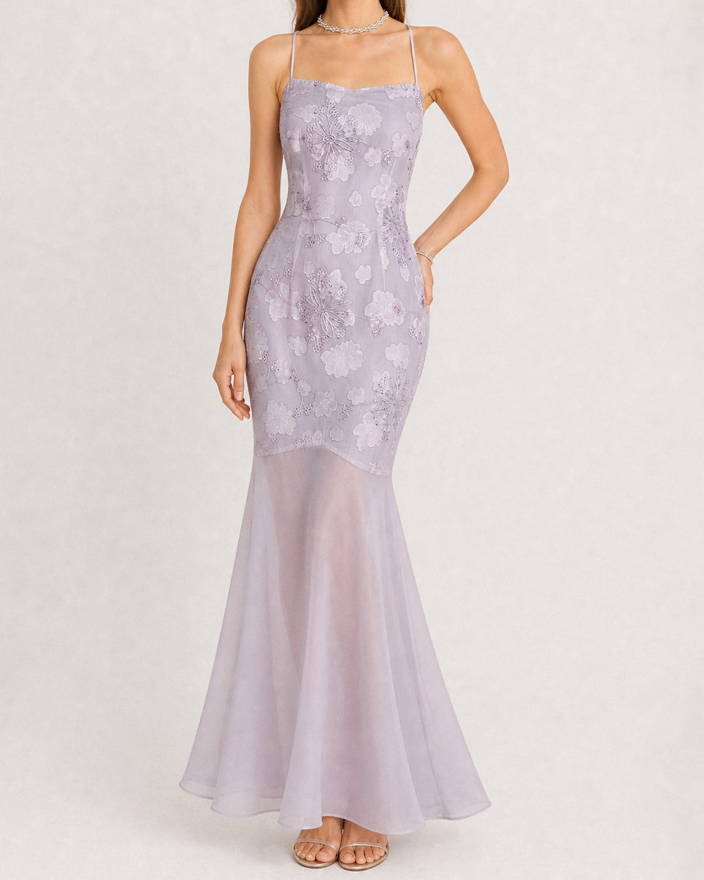 Jacquard Maxi Dress with Purple Sequin Detail