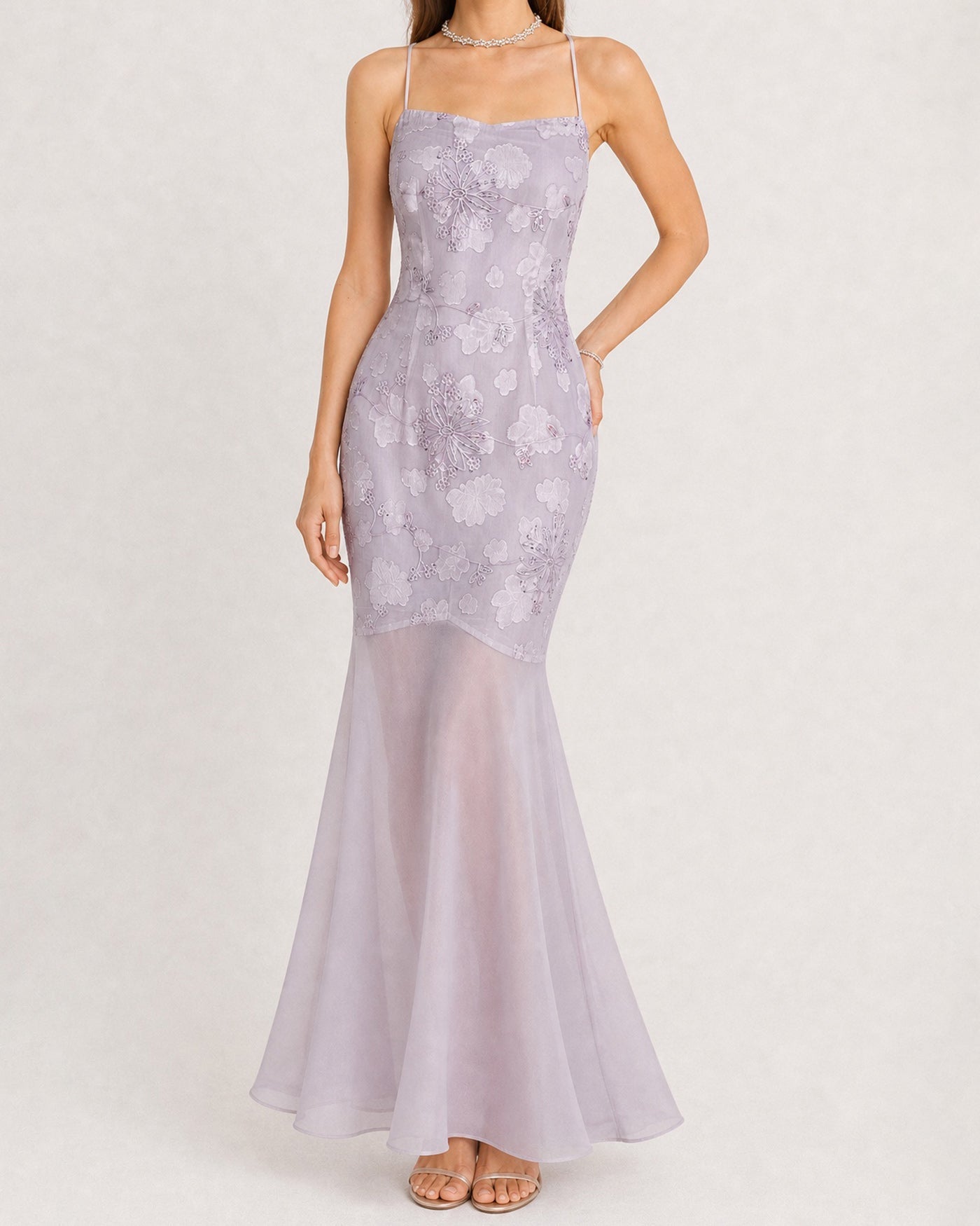 Jacquard Maxi Dress with Purple Sequin Detail