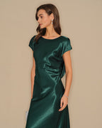 Emerald Satin Maxi Dress with Tie Detail