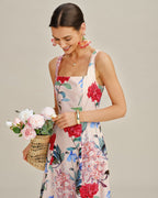 Sleeveless Maxi Dress with Floral A-Line Design