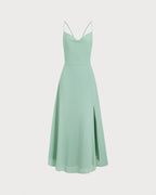 Backless Green A-Line Maxi Slip Dress
