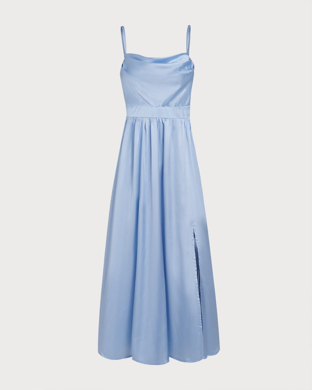 Ruched Maxi Dress in Blue Satin