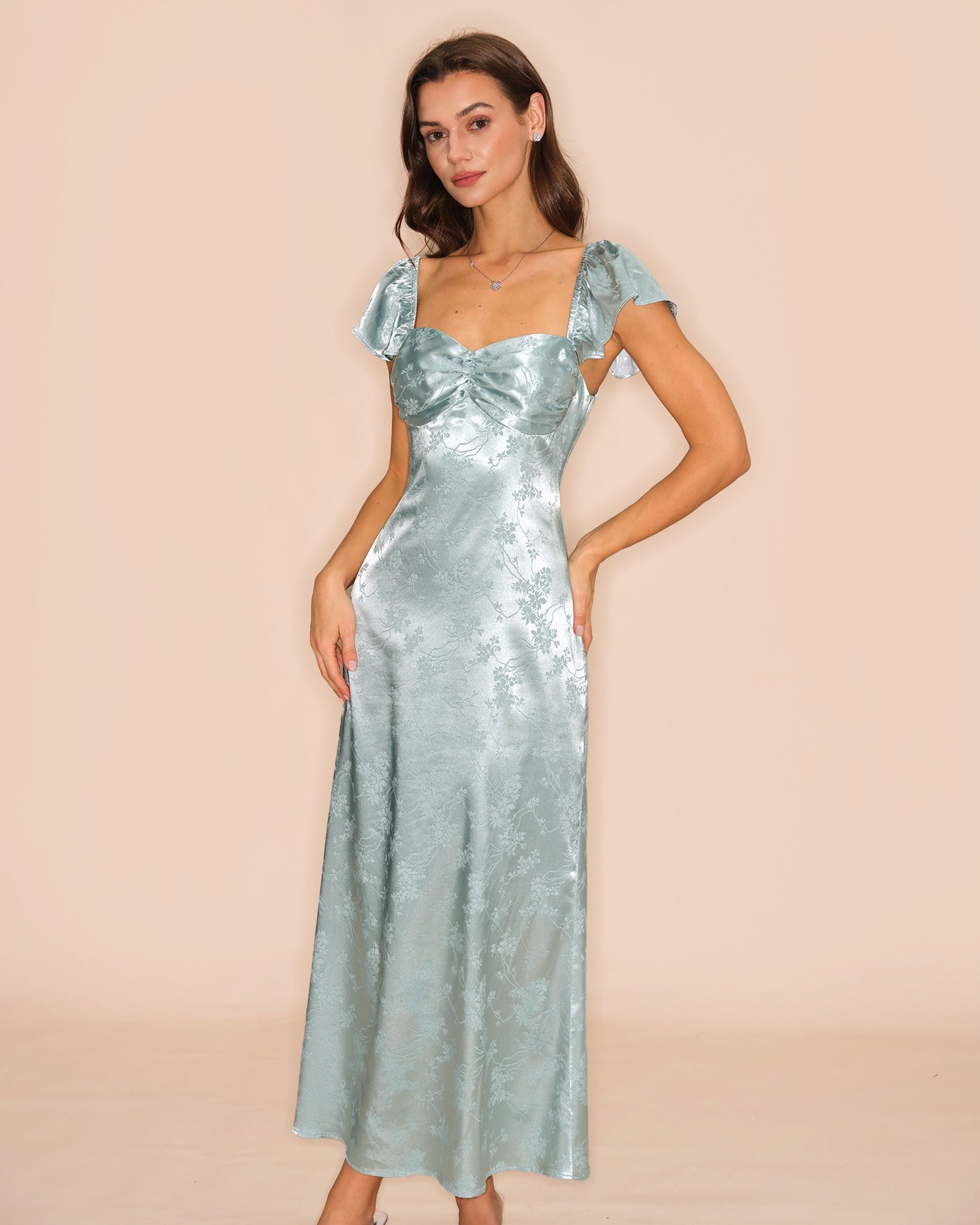 Floral Maxi Dress with Sweetheart Neckline in Green