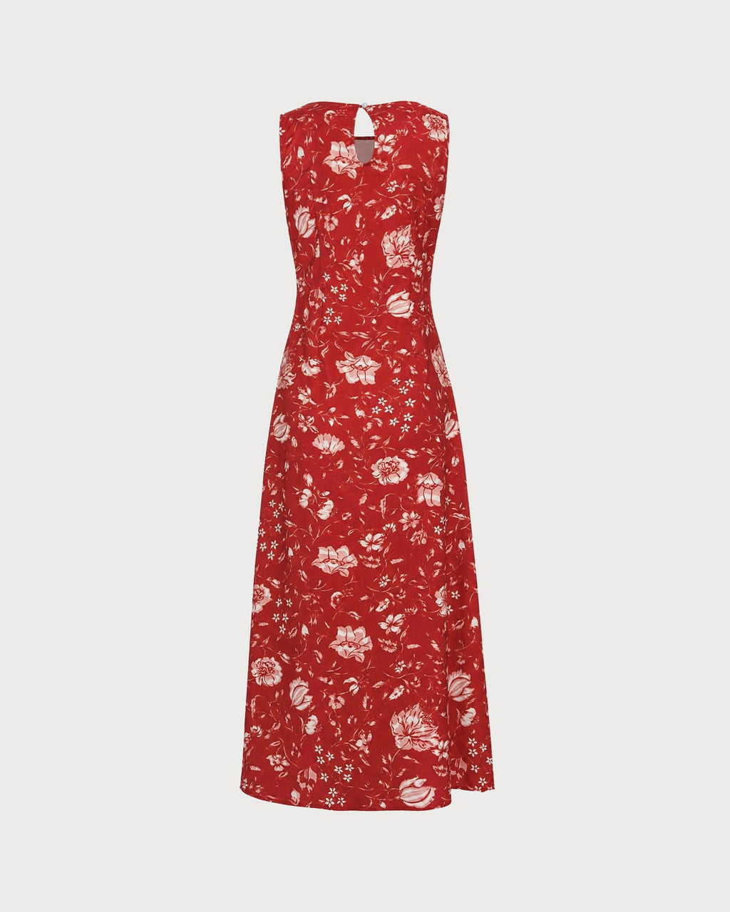 Floral Slit Maxi Dress with Red Boat Neck